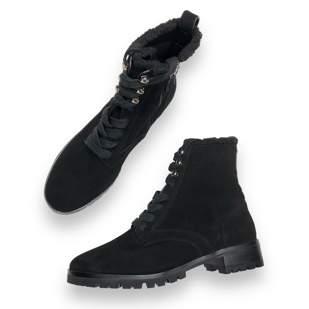 Kate Spade Boots Womens‎ 5 Black Suede Leather Lace Up Zip Hiking Booties NWOB